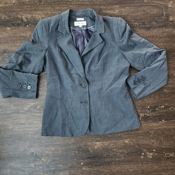 Calvin Klein Blazer Women 10 Charcoal Gray Long Sleeve Two Button Jacket Stretch - Picture 3 of 3